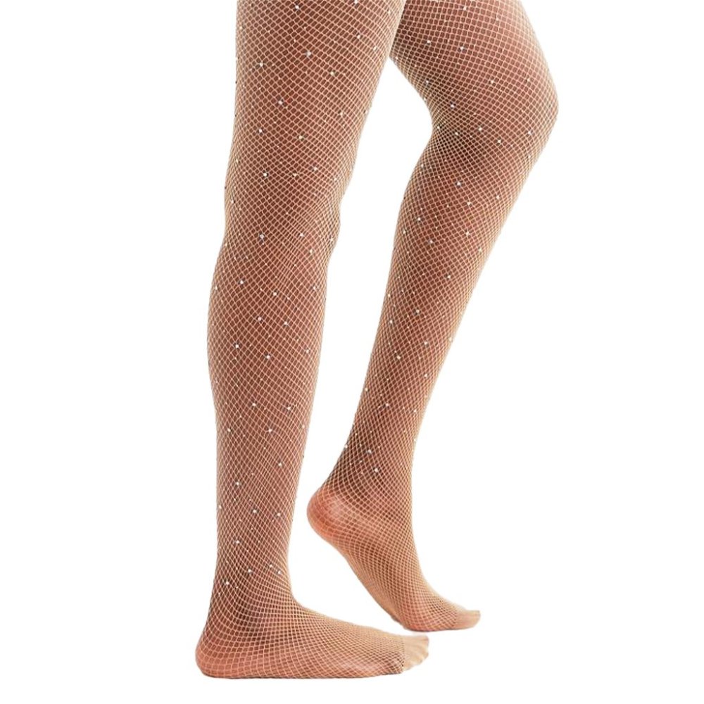 Urban Outfitters Jewel Fishnet Tight, Tan, S/M